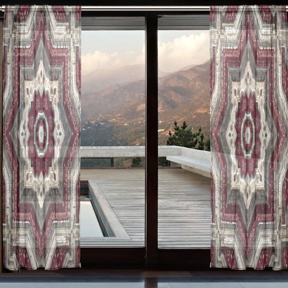 BZSMCE Window Curtain Panels Set Of 2 In Crimson Geo Bloom Printed