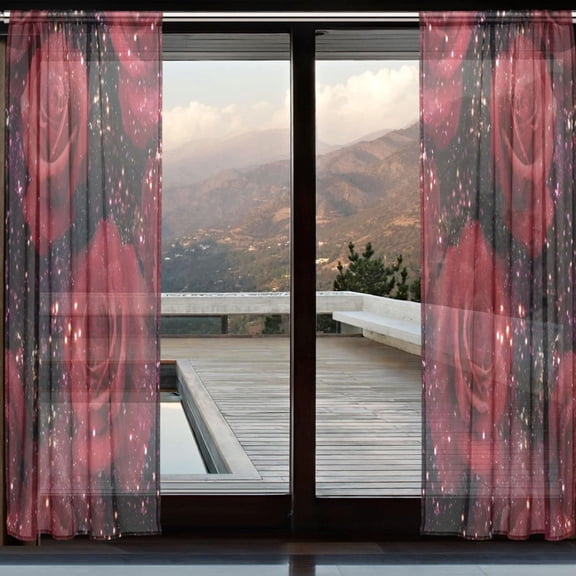 BZSMCE Window Curtain Panels Set Of 2 In Crimson Roses Printed
