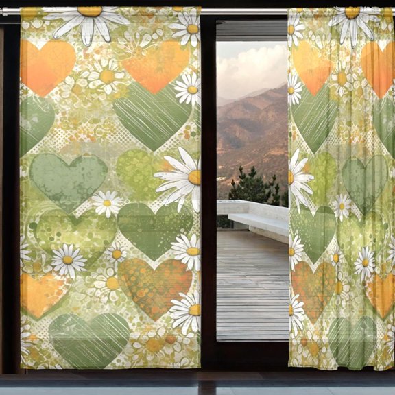 BZSMCE Window Curtain Panels Set Of 2 In Daisy Heart Meadow Printed