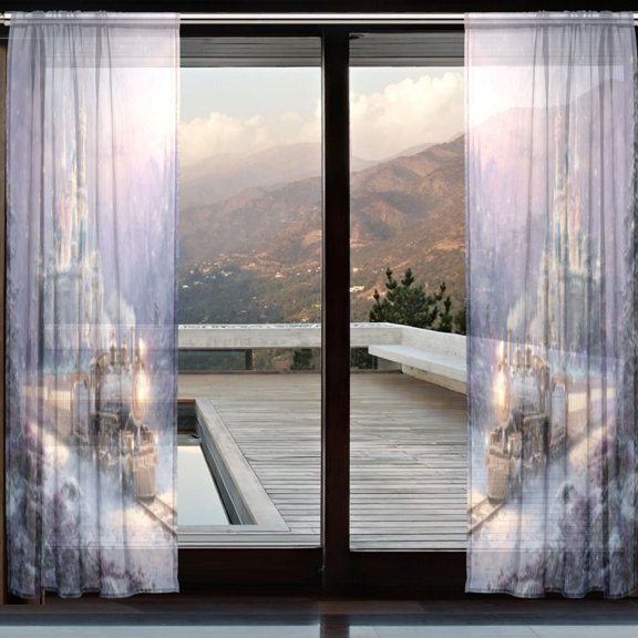 BZSMCE Window Curtain Panels Set Of 2 In Frosted Castle Train Printed