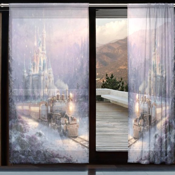 BZSMCE Window Curtain Panels Set Of 2 In Frosted Castle Train Printed