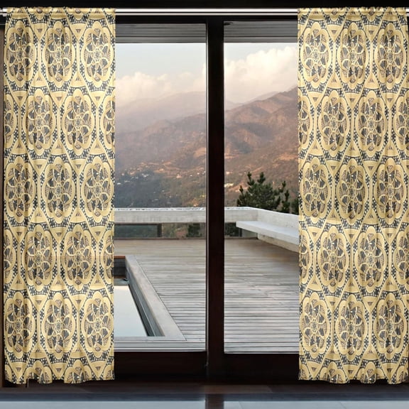 BZSMCE Window Curtain Panels Set Of 2 In Gilded Medallion Tapestry Printed