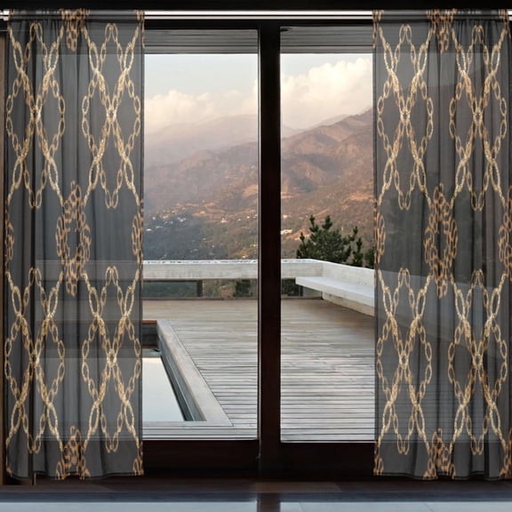 BZSMCE Window Curtain Panels Set Of 2 In Gold Chain Lattice Printed