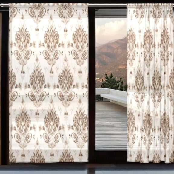 BZSMCE Window Curtain Panels Set Of 2 In Gold Ornate Damask Printed