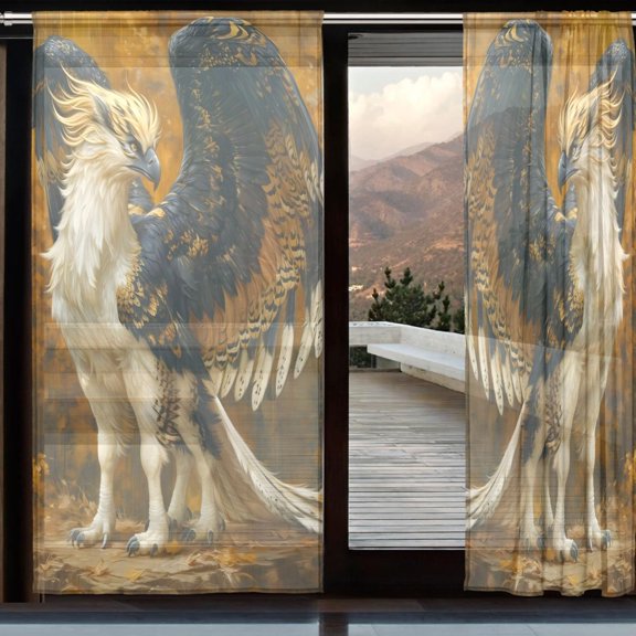 BZSMCE Window Curtain Panels Set Of 2 In Golden Griffin Portrait Printed