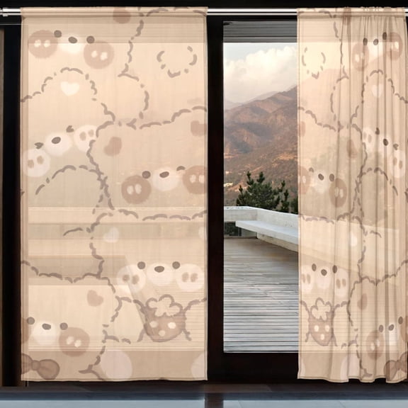 BZSMCE Window Curtain Panels Set Of 2 In Honey Bear Huddle Printed