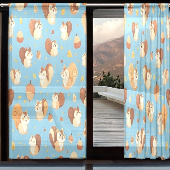 BZSMCE Window Curtain Panels Set Of 2 In Light Blue Squirrel Printed