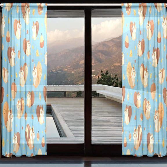 BZSMCE Window Curtain Panels Set Of 2 In Light Blue Squirrel Printed