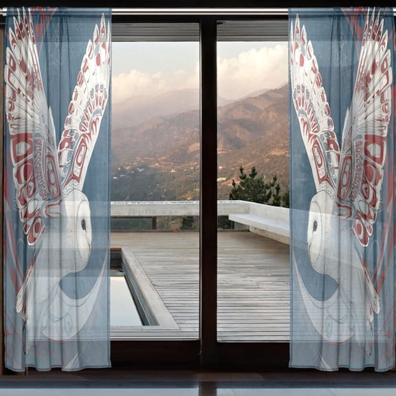 BZSMCE Window Curtain Panels Set Of 2 In Lunar Owl Printed