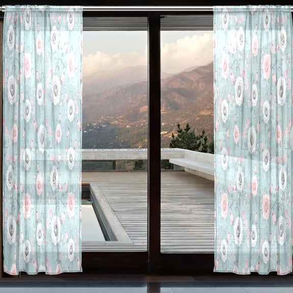 BZSMCE Window Curtain Panels Set Of 2 In Mint Garden Whimsy Printed