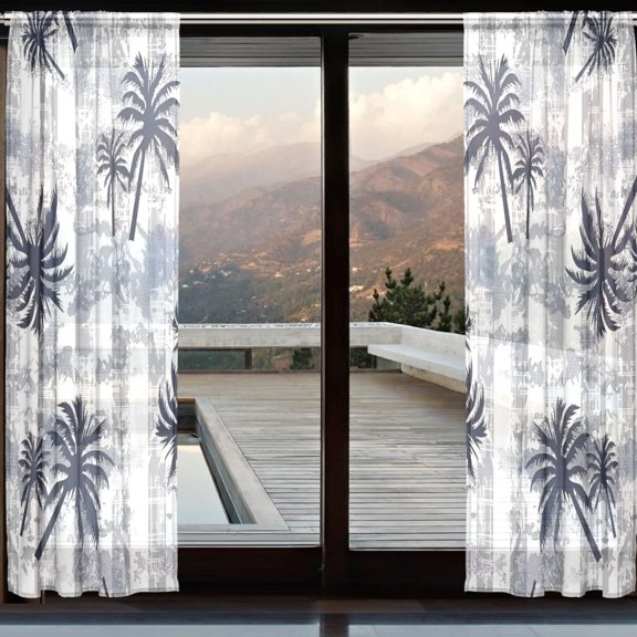 BZSMCE Window Curtain Panels Set Of 2 In Monochrome Palm Breeze Printed