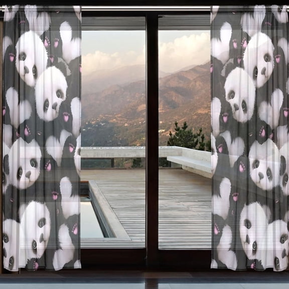 BZSMCE Window Curtain Panels Set Of 2 In Panda Love Bomb Printed