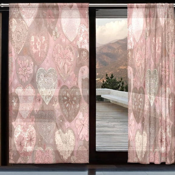 BZSMCE Window Curtain Panels Set Of 2 In Pastel Textured Heart Collage Printed