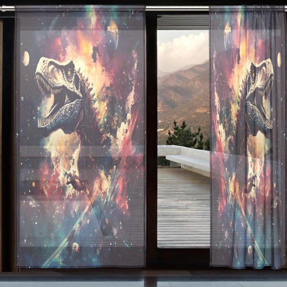BZSMCE Window Curtain Panels Set Of 2 In Planet Dinosaur Printed