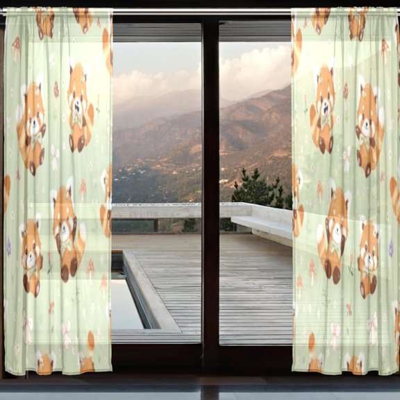 BZSMCE Window Curtain Panels Set Of 2 In Playful Red Panda Printed