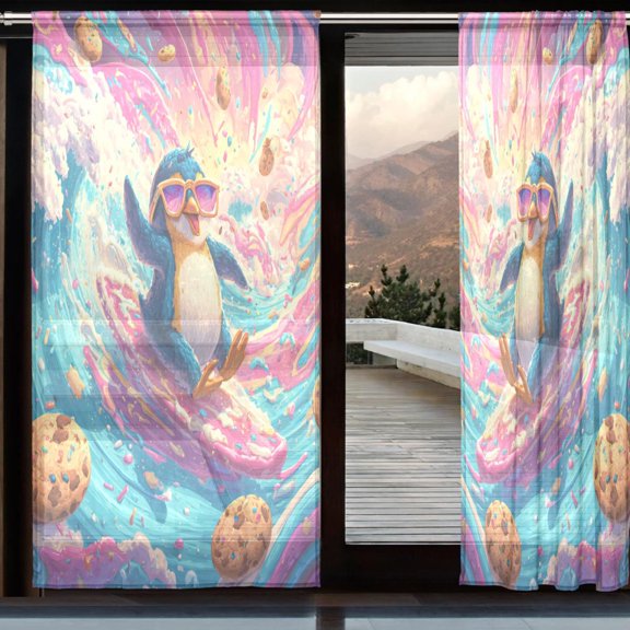 BZSMCE Window Curtain Panels Set Of 2 In Psychedelic Cookie Surf Penguin Printed