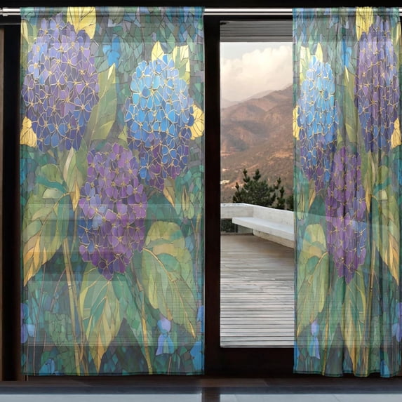 BZSMCE Window Curtain Panels Set Of 2 In Purple Hydrangeas Printed