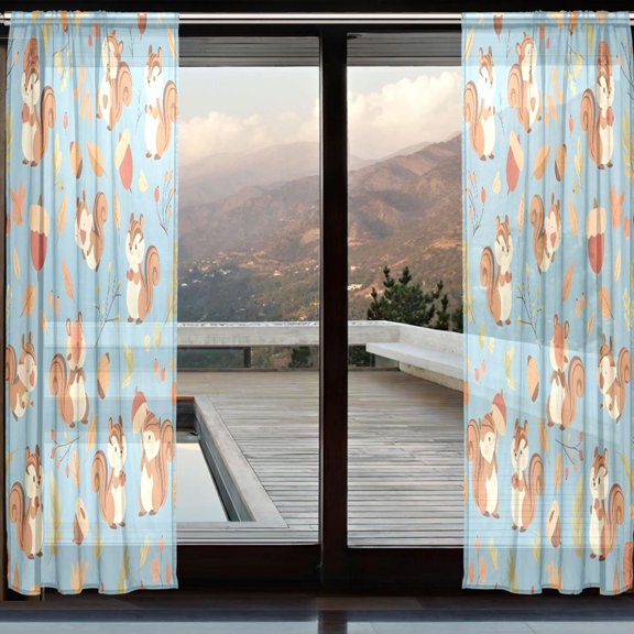 BZSMCE Window Curtain Panels Set Of 2 In Red Blue Squirrel Printed
