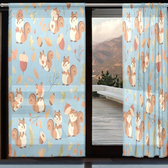 BZSMCE Window Curtain Panels Set Of 2 In Red Blue Squirrel Printed
