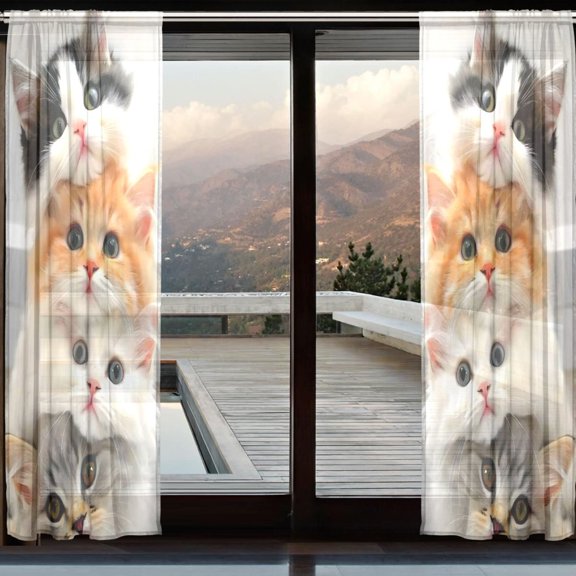 BZSMCE Window Curtain Panels Set Of 2 In Red-frame Cat Pile Printed