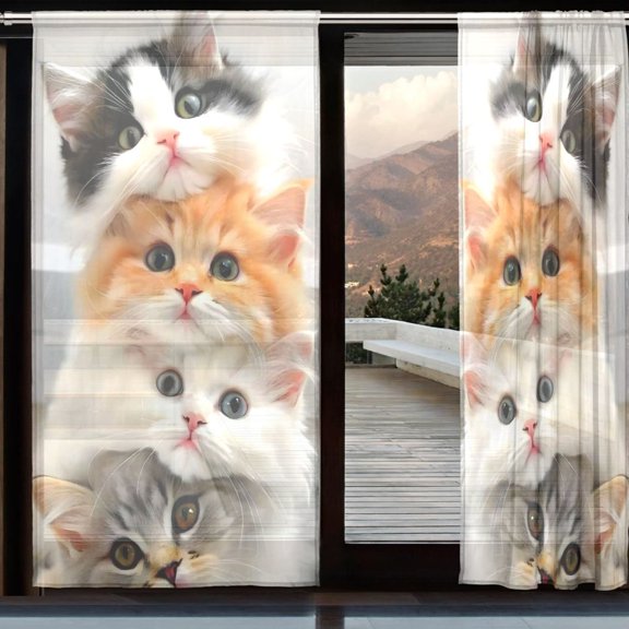 BZSMCE Window Curtain Panels Set Of 2 In Red-frame Cat Pile Printed