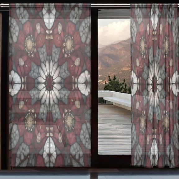 BZSMCE Window Curtain Panels Set Of 2 In Royal Mosaic Ruby Printed