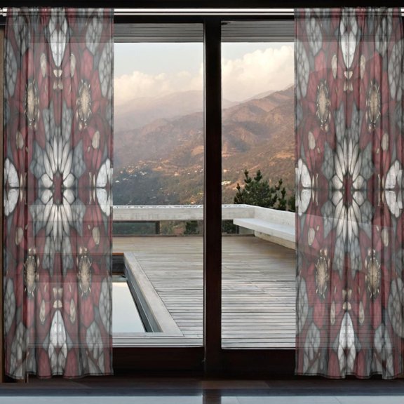 BZSMCE Window Curtain Panels Set Of 2 In Royal Mosaic Ruby Printed
