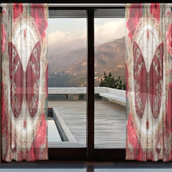 BZSMCE Window Curtain Panels Set Of 2 In Ruby Butterfly Printed
