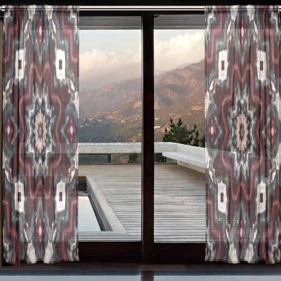 BZSMCE Window Curtain Panels Set Of 2 In Ruby & Onyx Mandala Printed