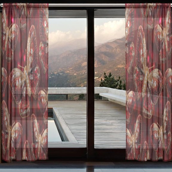 BZSMCE Window Curtain Panels Set Of 2 In Ruby Winged Mosaic Printed
