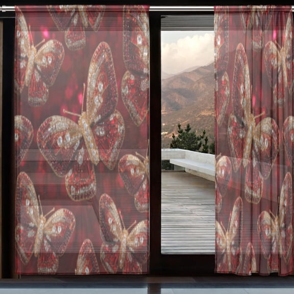 BZSMCE Window Curtain Panels Set Of 2 In Ruby Winged Mosaic Printed