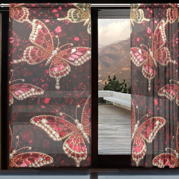 BZSMCE Window Curtain Panels Set Of 2 In Ruby Winged Mosaic Printed