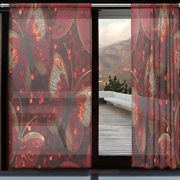 BZSMCE Window Curtain Panels Set Of 2 In Ruby Wings Printed