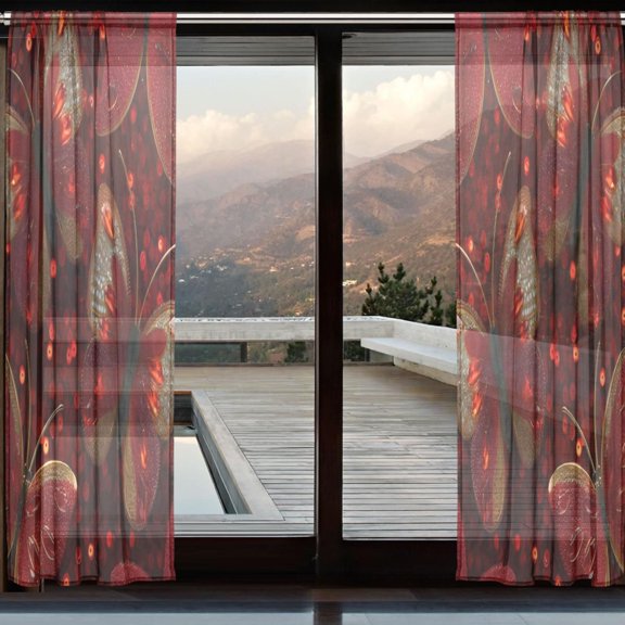BZSMCE Window Curtain Panels Set Of 2 In Ruby Wings Printed