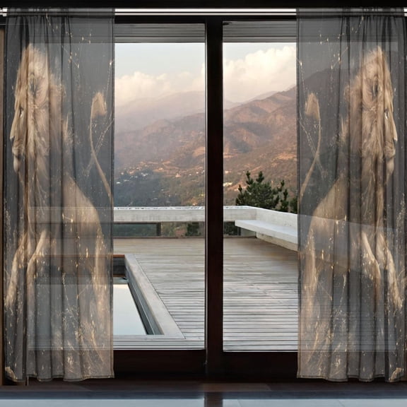 BZSMCE Window Curtain Panels Set Of 2 In Shadow Lion Printed