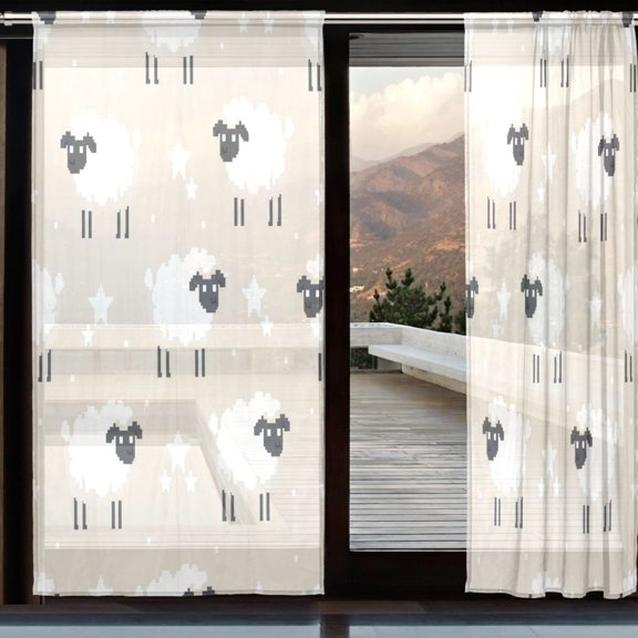 BZSMCE Window Curtain Panels Set Of 2 In Sheep and Stars Printed