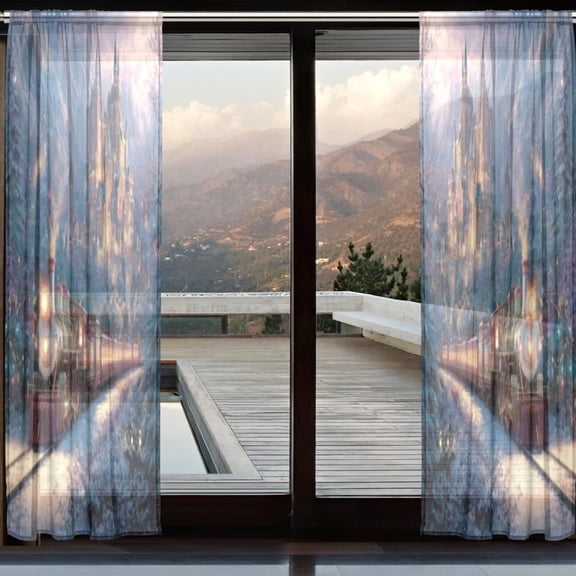 BZSMCE Window Curtain Panels Set Of 2 In Snowy Castle Train Printed