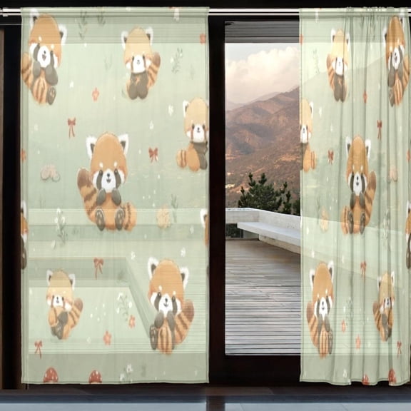 BZSMCE Window Curtain Panels Set Of 2 In Snuggly Red Panda Printed