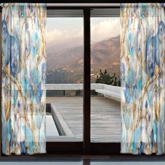 BZSMCE Window Curtain Panels Set Of 2 In Sparkle Blue Squirrel Printed