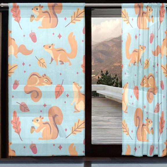 BZSMCE Window Curtain Panels Set Of 2 In Squirrel Leaf Printed