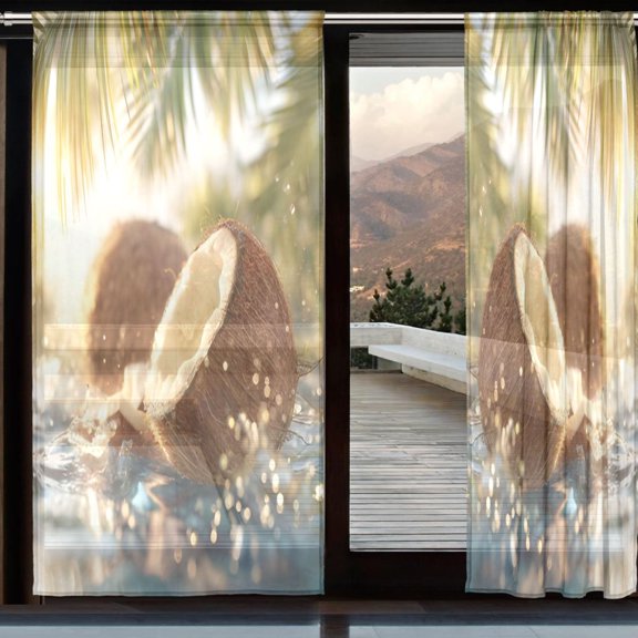 BZSMCE Window Curtain Panels Set Of 2 In Sunlit Coconut Splash Printed