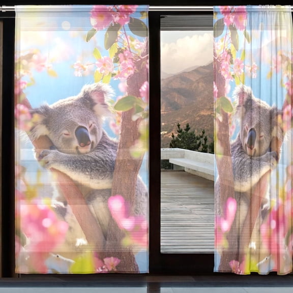 BZSMCE Window Curtain Panels Set Of 2 In Sunlit Koala Printed