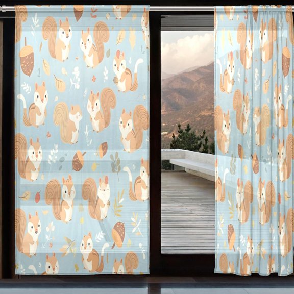 BZSMCE Window Curtain Panels Set Of 2 In Teal Squirrel Printed