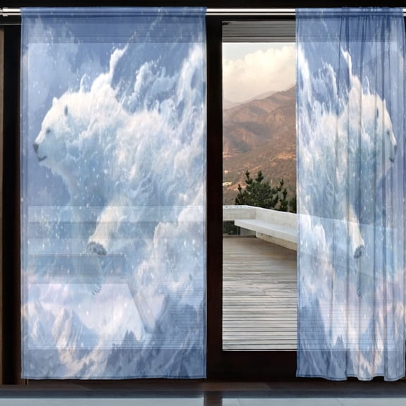 BZSMCE Window Curtain Panels Set Of 2 In Wave Polar Bear Printed