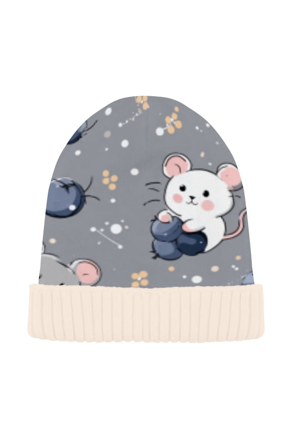 Winter Beanie Hats Casual Warm Cozy CapBerry Mice Whimsy Pattern