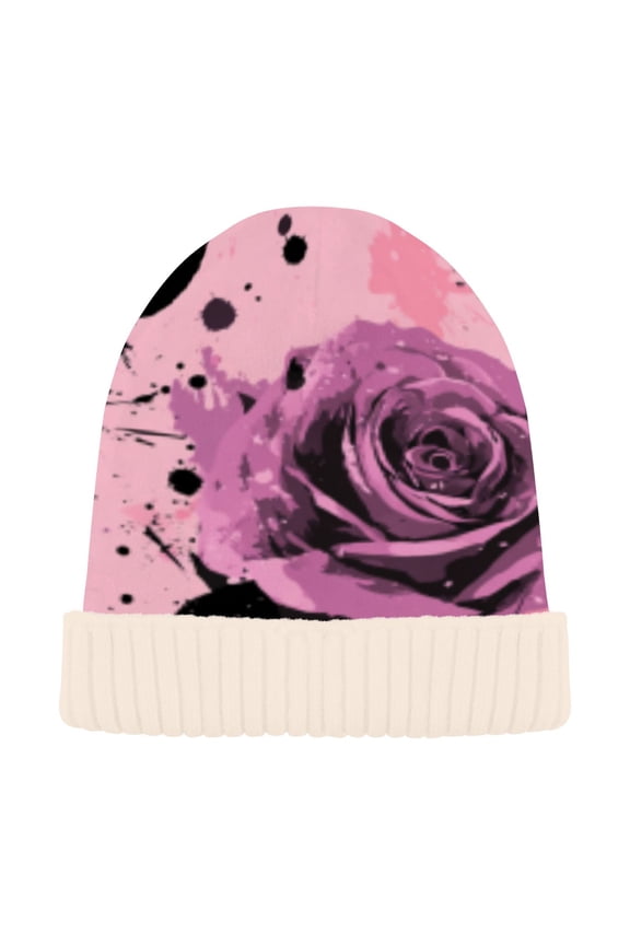 Winter Beanie Hats Casual Warm Cozy CapBlooming Roses Pattern