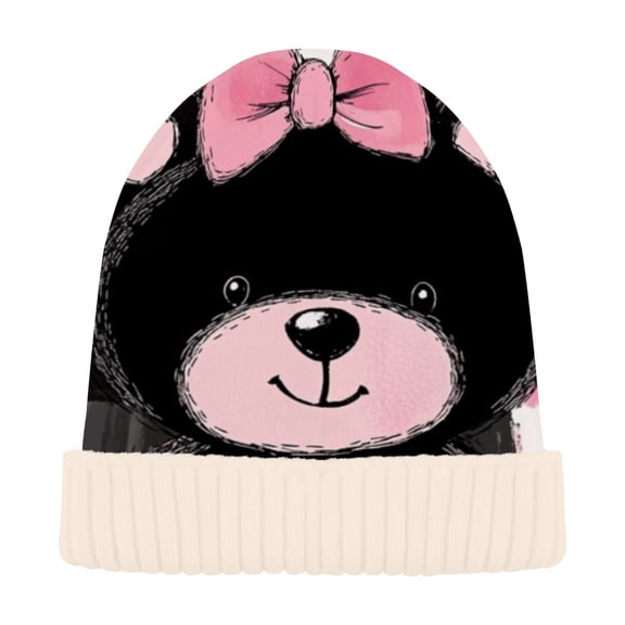 BZSMCE Winter Beanie Hats Casual Warm Cozy CapCharming Heart Bear Pattern