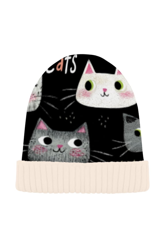 Winter Beanie Hats Casual Warm Cozy CapChatty Cat Collage Pattern
