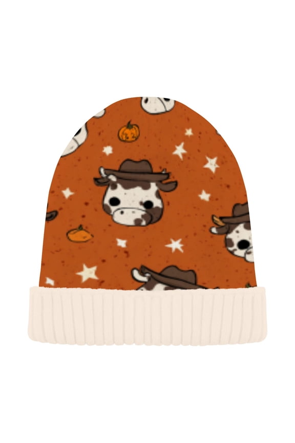 Winter Beanie Hats Casual Warm Cozy CapCowboy Cattle on Rust Pattern