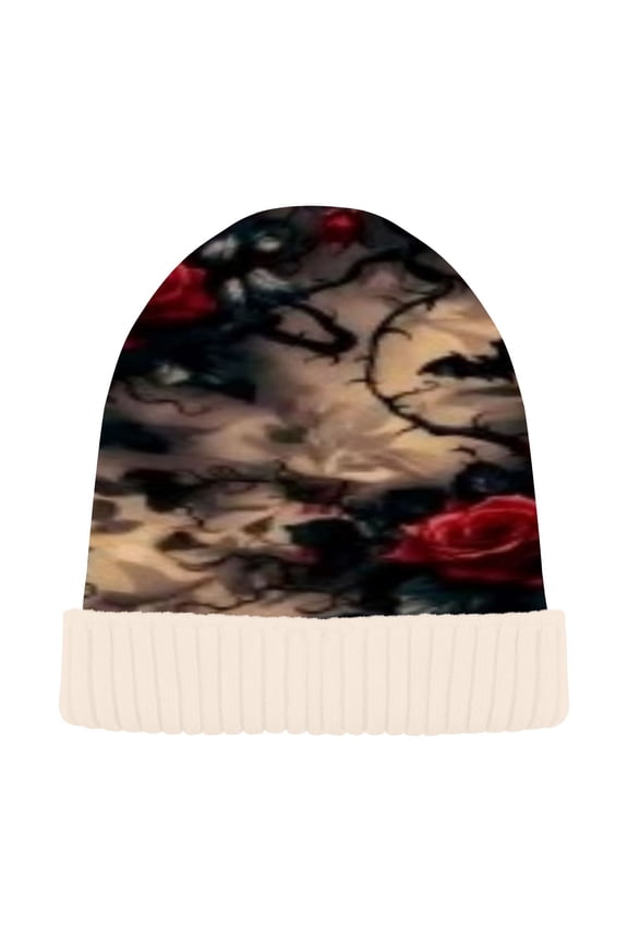 Winter Beanie Hats Casual Warm Cozy CapDark Roses Pattern
